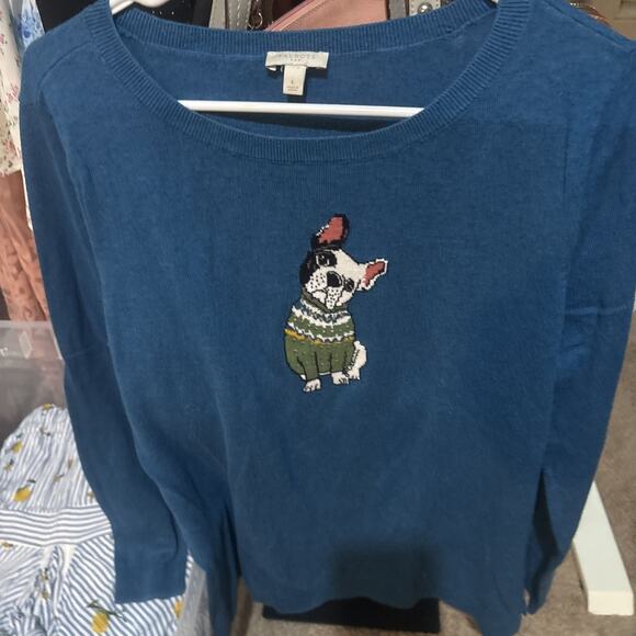 Talbots French Bulldog Graphic Crewneck Pullover Sweater - Picture 2 of 3